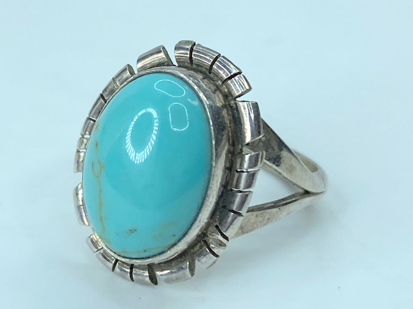 Signed 925 Sterling Silver Faux Turquoise feature ring size 7 JR763