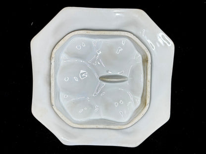 Antique French Porcelain Oyster Plate Pink Blue Six Wells Octagonal 8" A1235