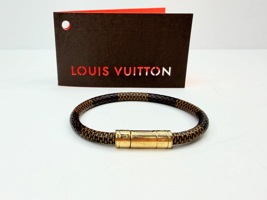 Vintage Louis Vuitton Monogram Cord Bangle Bracelet Gold Tone GS740