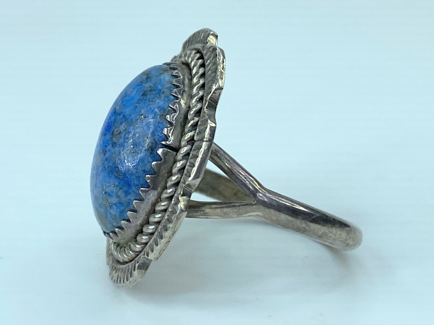 Signed Native American 1974 Sterling Men's Ring Blue Lapis Rope Patina s8 JR783