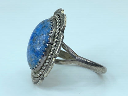 Signed Native American 1974 Sterling Men's Ring Blue Lapis Rope Patina s8 JR783
