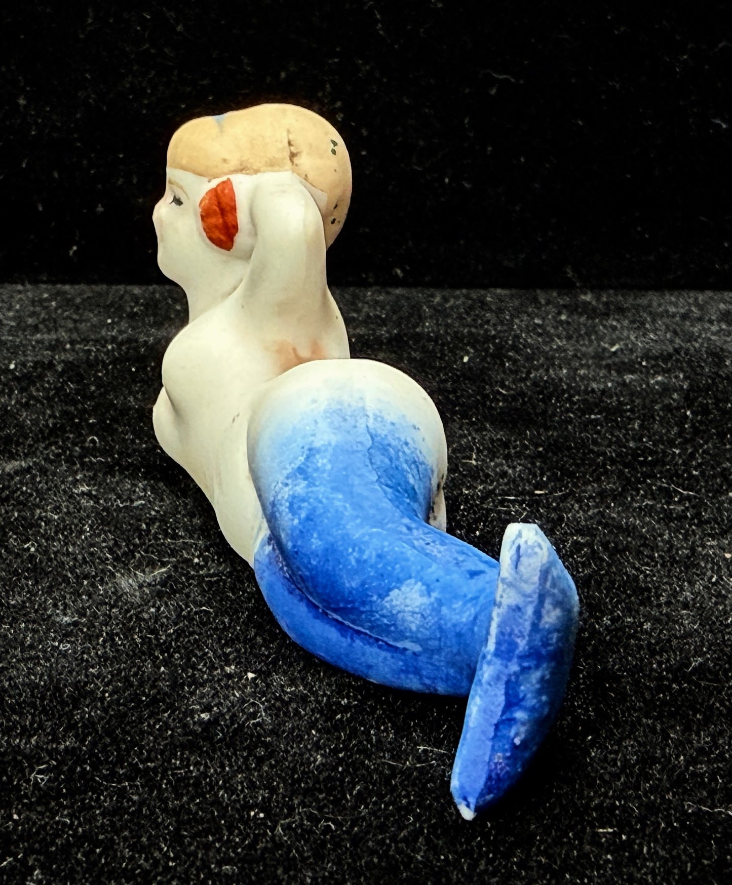 Vintage Japan Bisque Porcelain Reclining Mermaid Blue Tail Figurine A1236