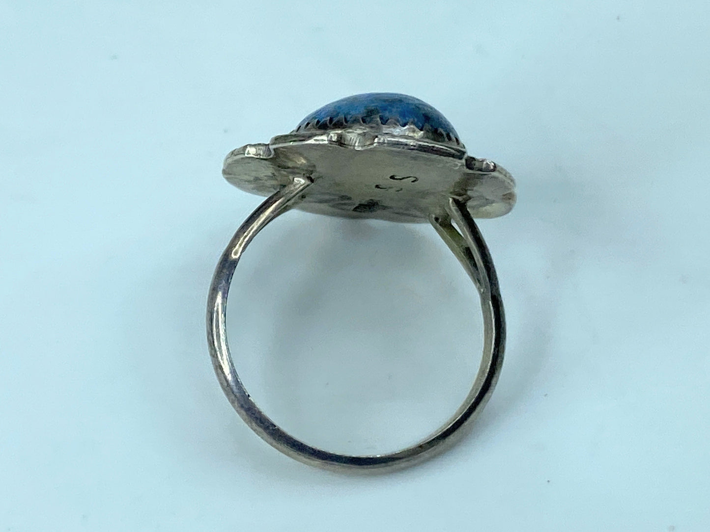 Signed Native American 1974 Sterling Men's Ring Blue Lapis Rope Patina s8 JR783