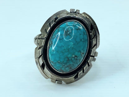Signed Spencer Sterling Silver Native American Navajo Turquoise Ring s7 JR764