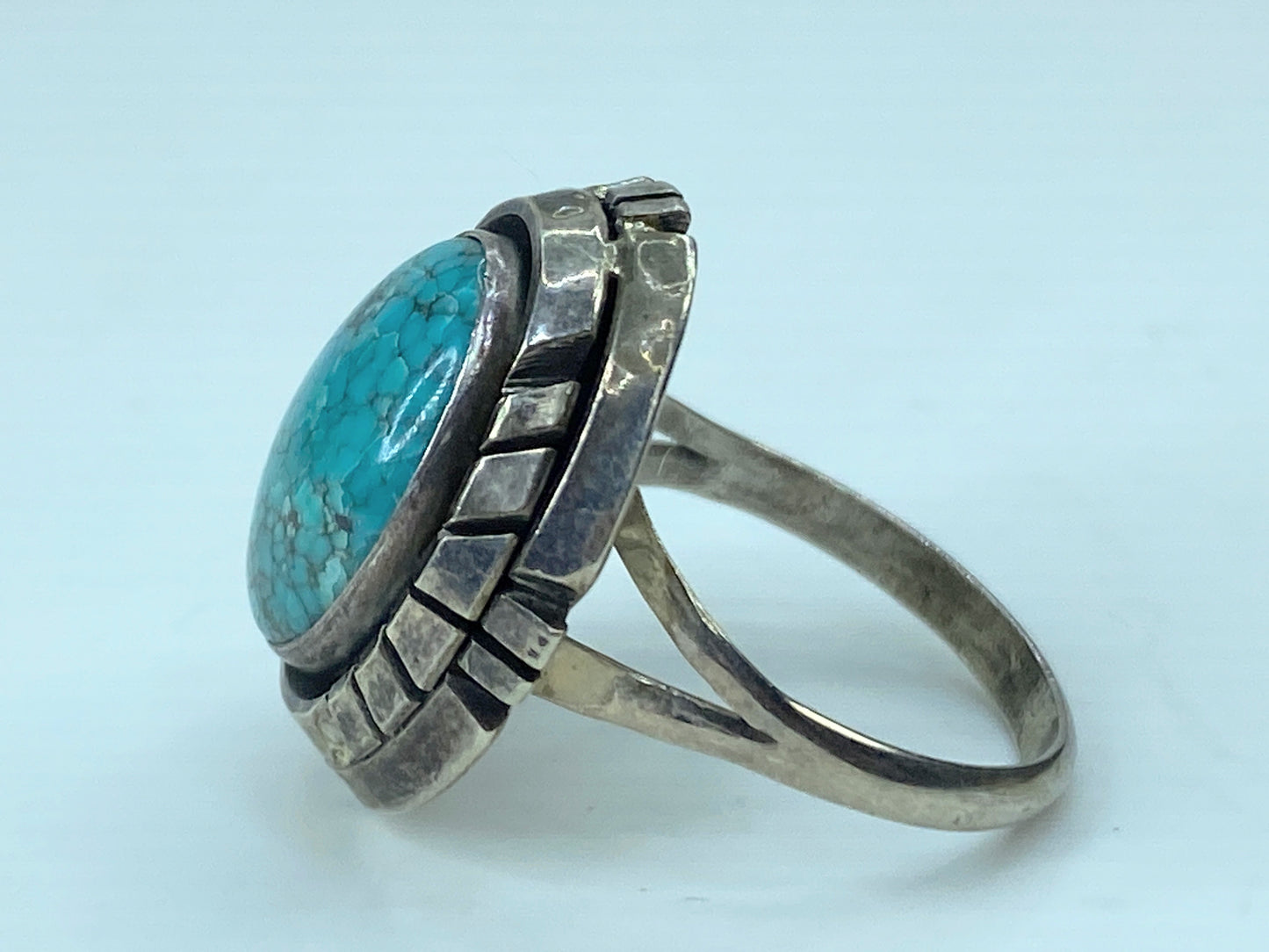 Signed Spencer Sterling Silver Native American Navajo Turquoise Ring s7 JR764