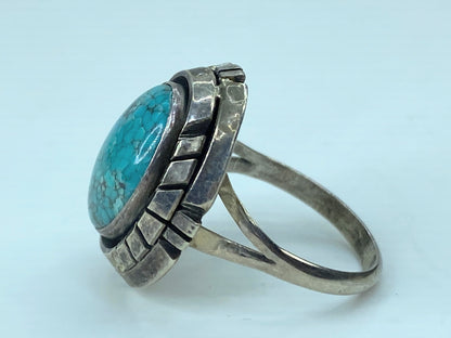 Signed Spencer Sterling Silver Native American Navajo Turquoise Ring s7 JR764