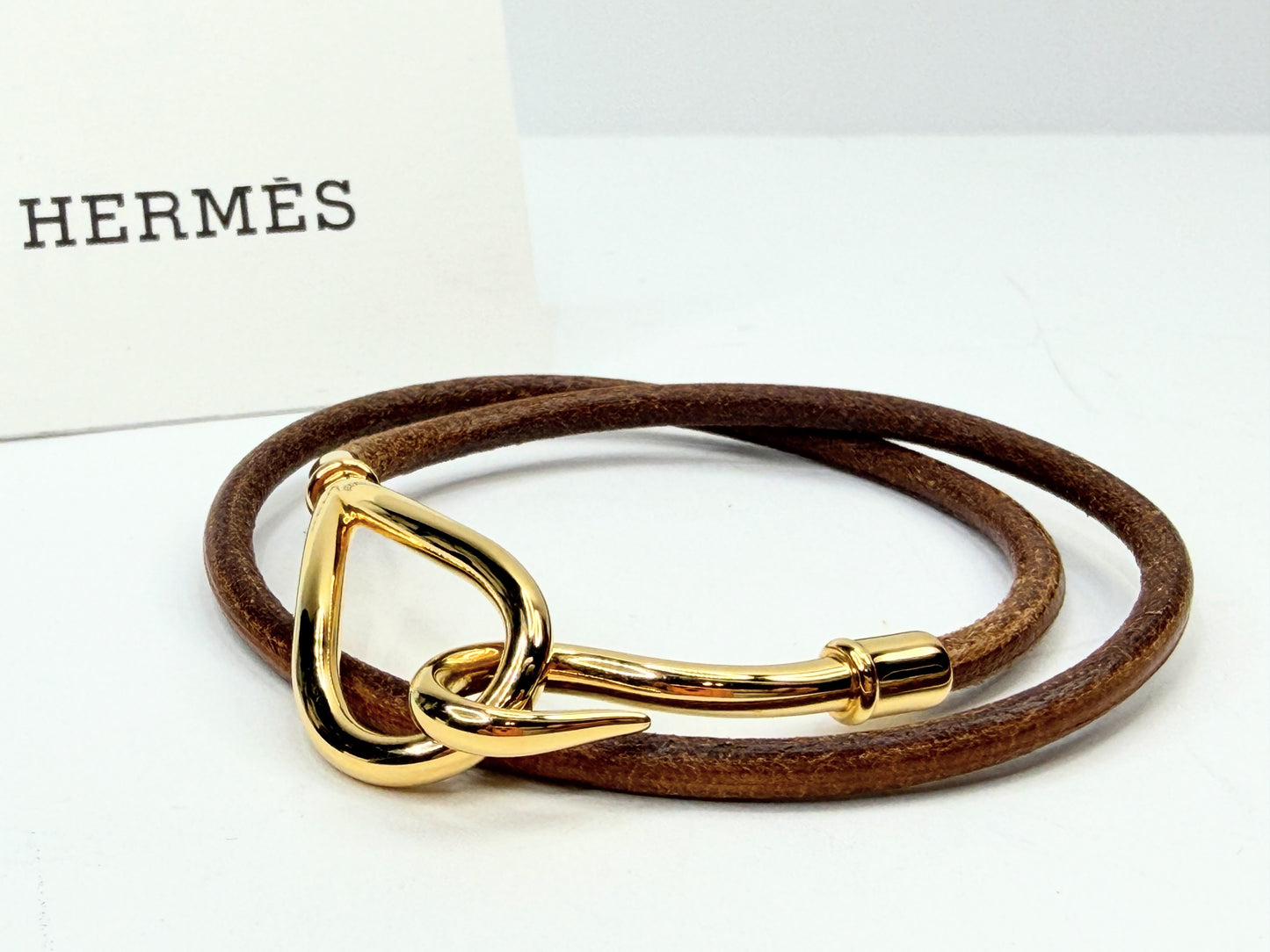 Vintage Hermès Jumbo Brown Leather Double Wrap Bracelet Choker GS741