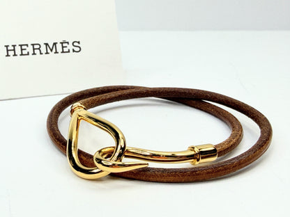 Vintage Hermès Jumbo Brown Leather Double Wrap Bracelet Choker GS741