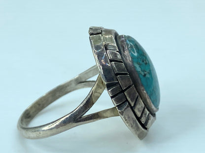 Signed Spencer Sterling Silver Native American Navajo Turquoise Ring s7 JR764