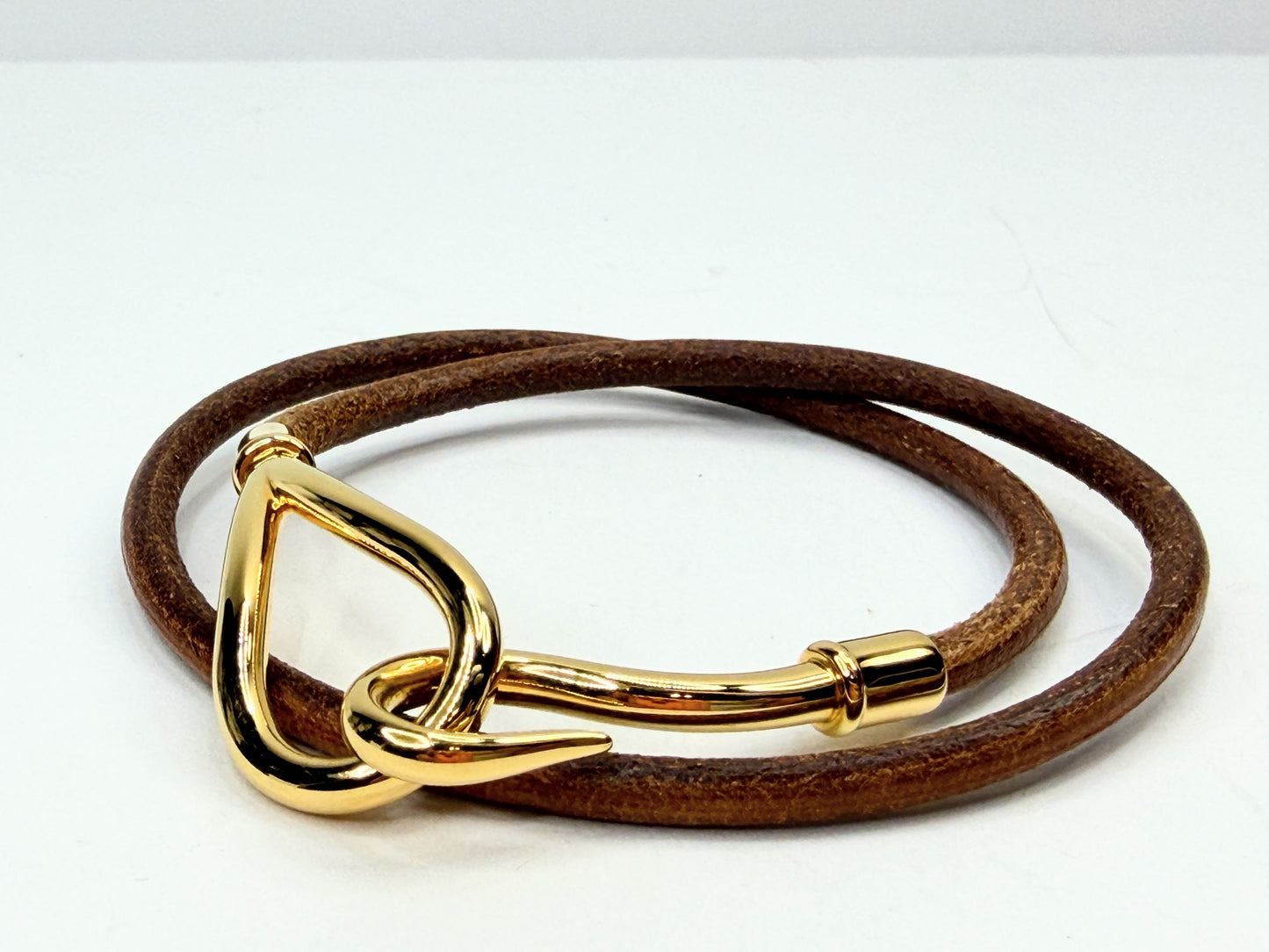 Vintage Hermès Jumbo Brown Leather Double Wrap Bracelet Choker GS741