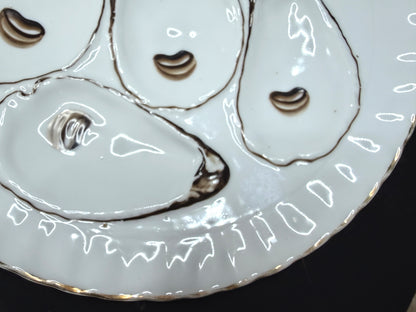 Antique German Porcelain 5-Well White And Gilt Oyster Plate A1237