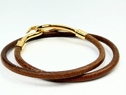 Vintage Hermès Jumbo Brown Leather Double Wrap Bracelet Choker GS741