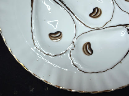 Antique German Porcelain 5-Well White And Gilt Oyster Plate A1237