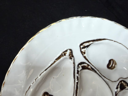 Antique German Porcelain 5-Well White And Gilt Oyster Plate A1237