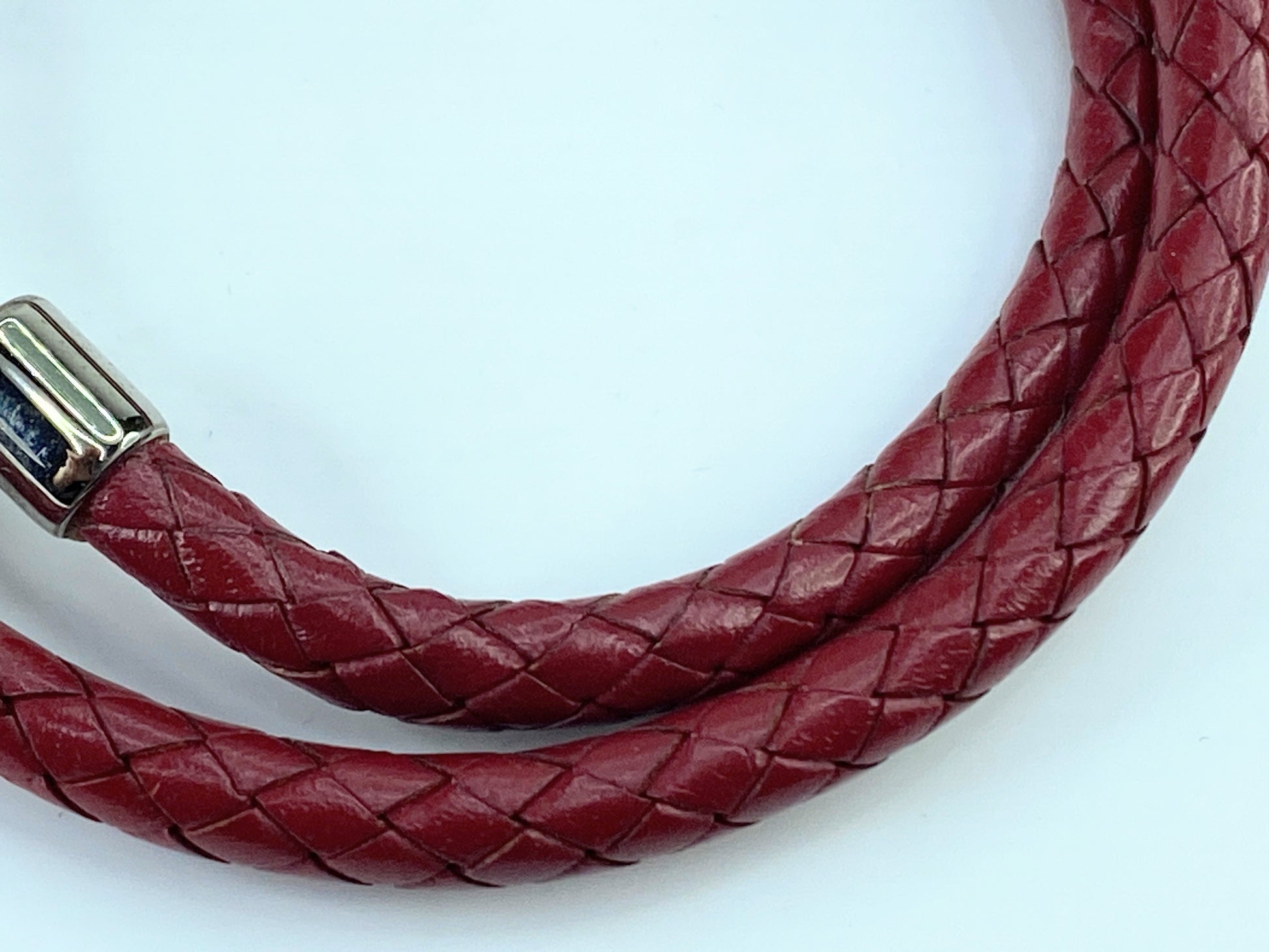 Hermes Burgundy Woven Leather Silver Tone Hook Double Wrap Jumbo Bracelet GS342