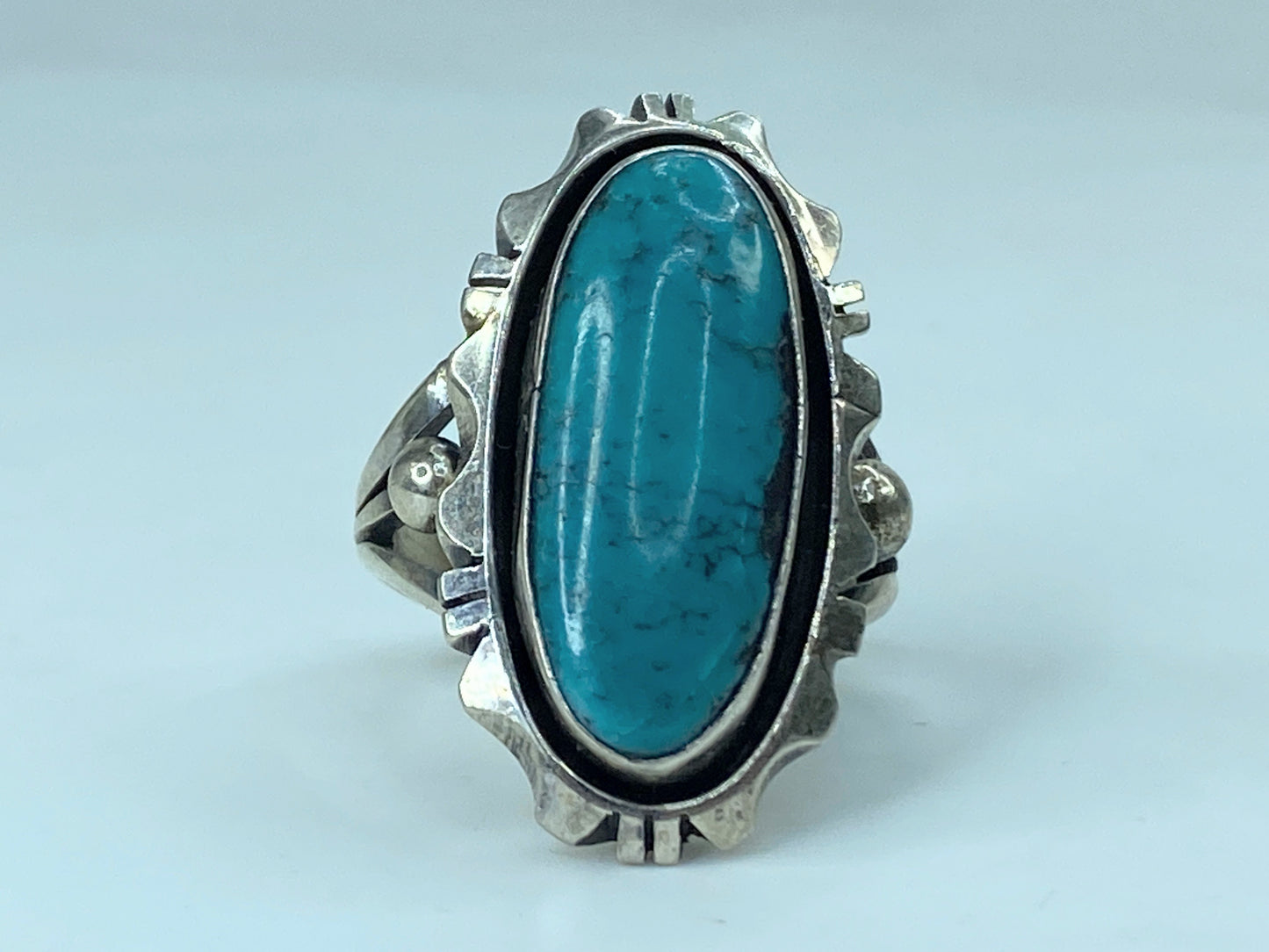Old Pawn Navajo Signed A. Smith Sterling Silver Blue Turquoise s8.5 9.9g JR765