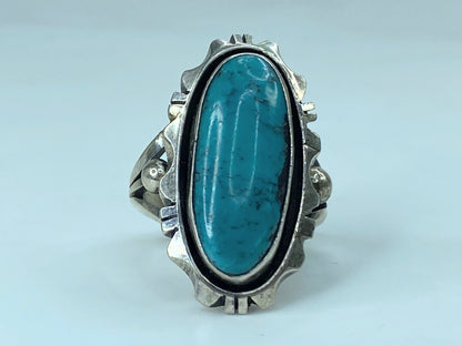 Old Pawn Navajo Signed A. Smith Sterling Silver Blue Turquoise s8.5 9.9g JR765