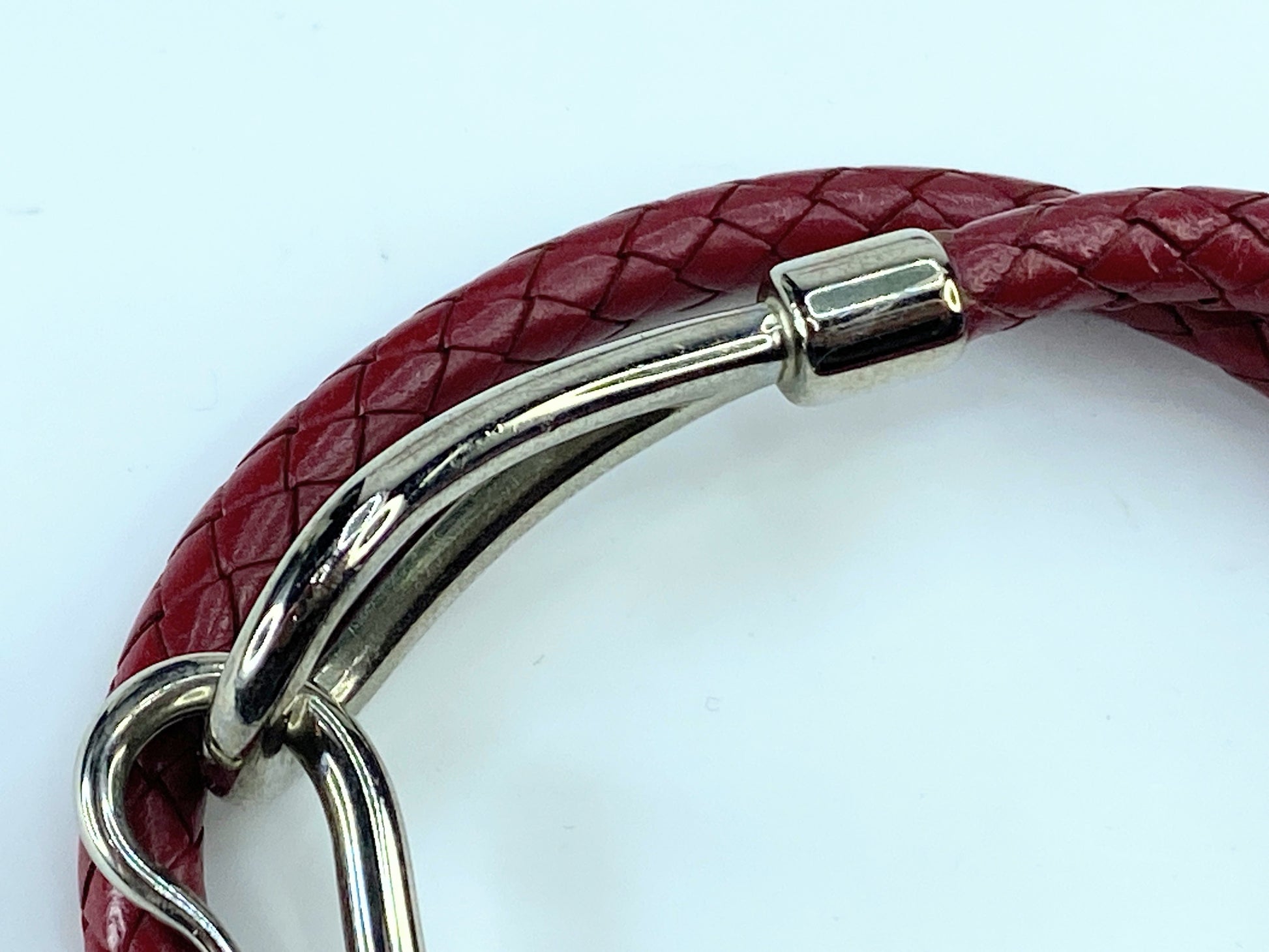 Hermes Burgundy Woven Leather Silver Tone Hook Double Wrap Jumbo Bracelet GS342