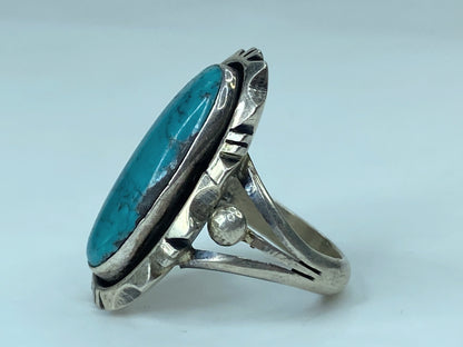 Old Pawn Navajo Signed A. Smith Sterling Silver Blue Turquoise s8.5 9.9g JR765