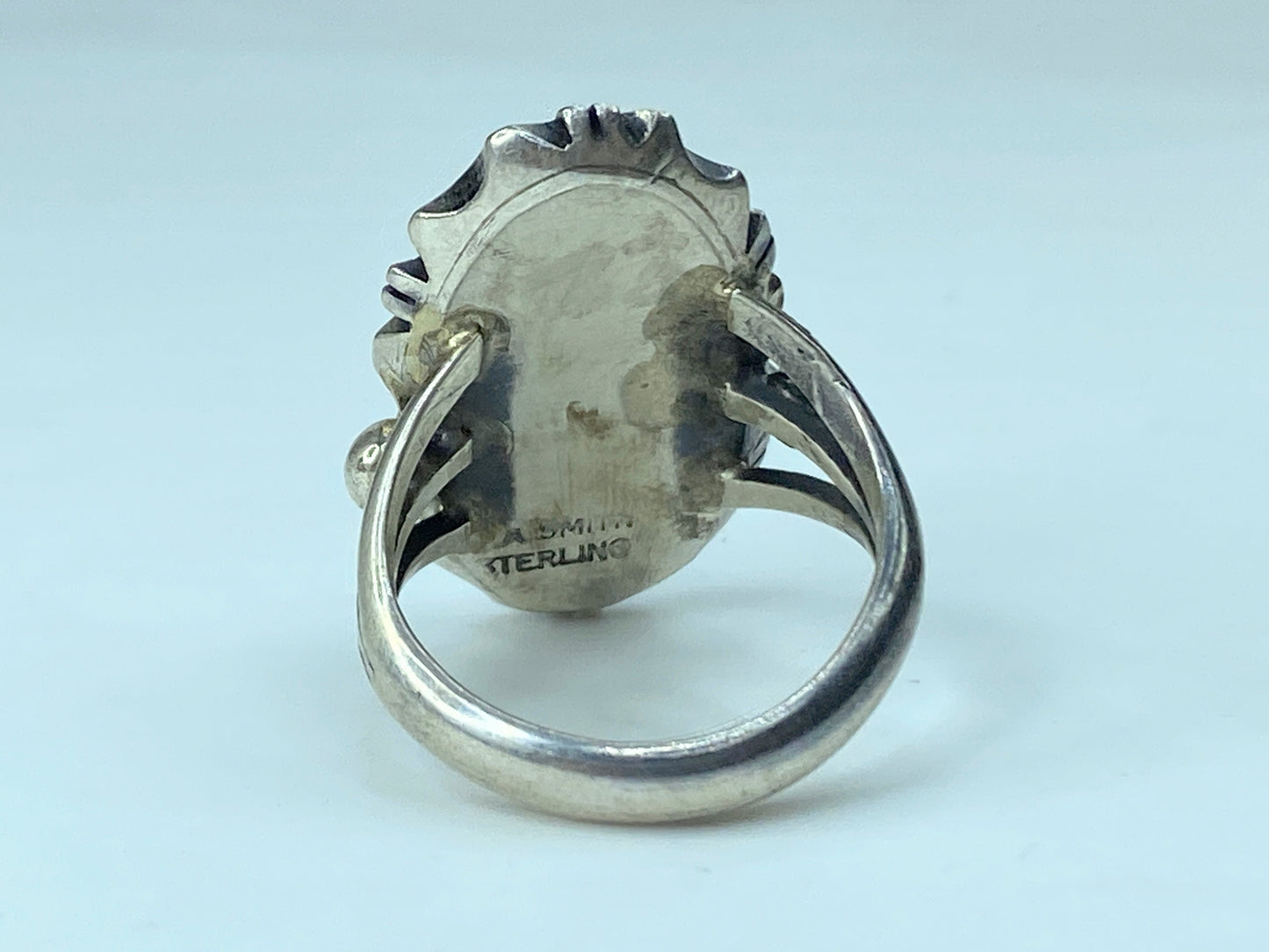 Old Pawn Navajo Signed A. Smith Sterling Silver Blue Turquoise s8.5 9.9g JR765