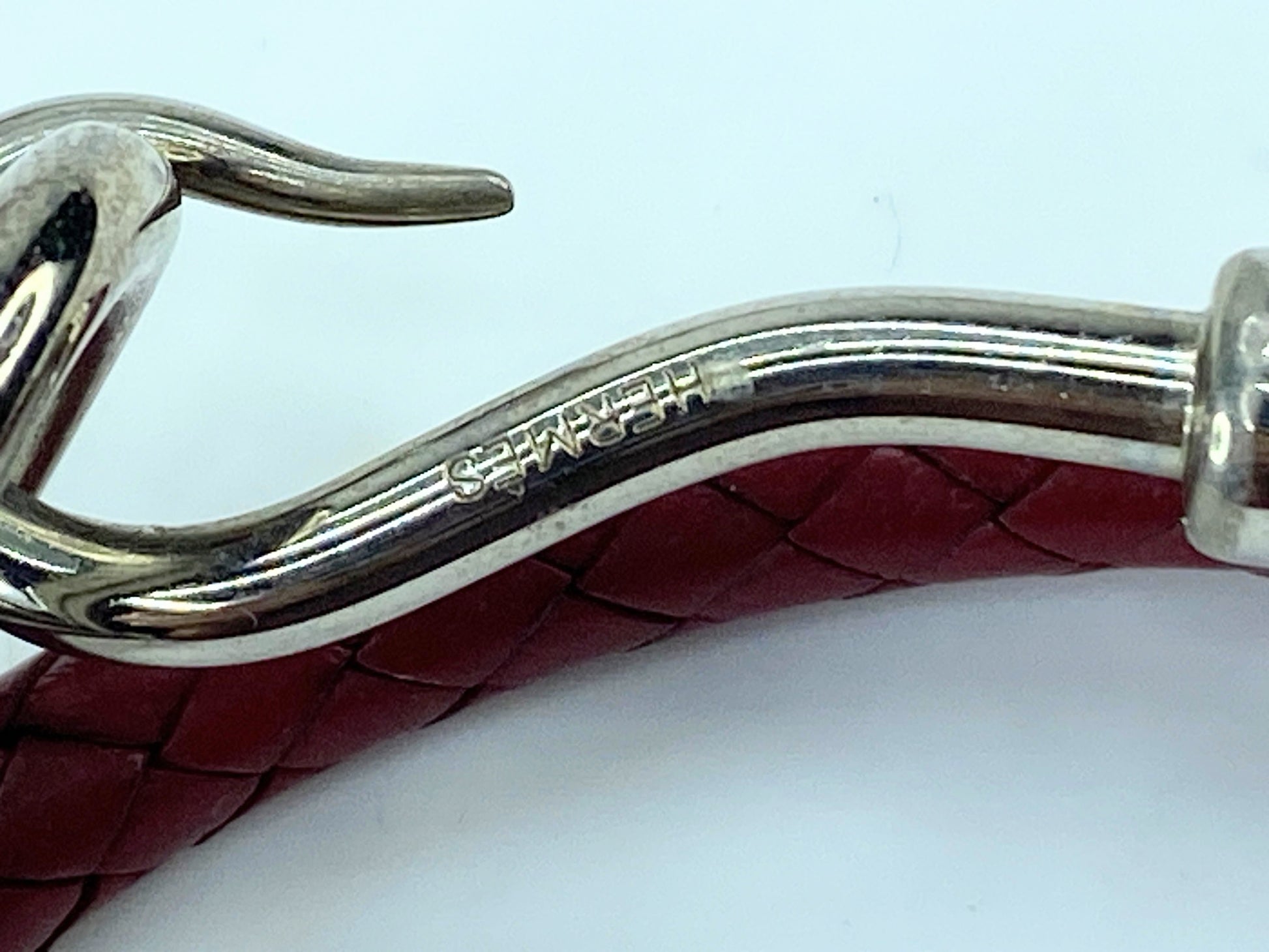 Hermes Burgundy Woven Leather Silver Tone Hook Double Wrap Jumbo Bracelet GS342
