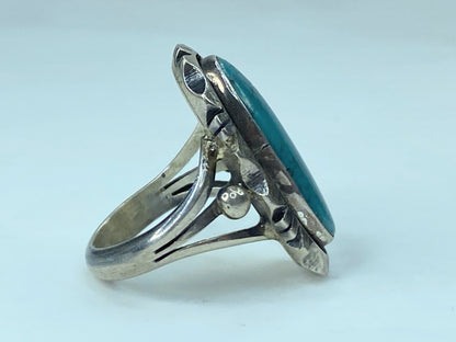 Old Pawn Navajo Signed A. Smith Sterling Silver Blue Turquoise s8.5 9.9g JR765