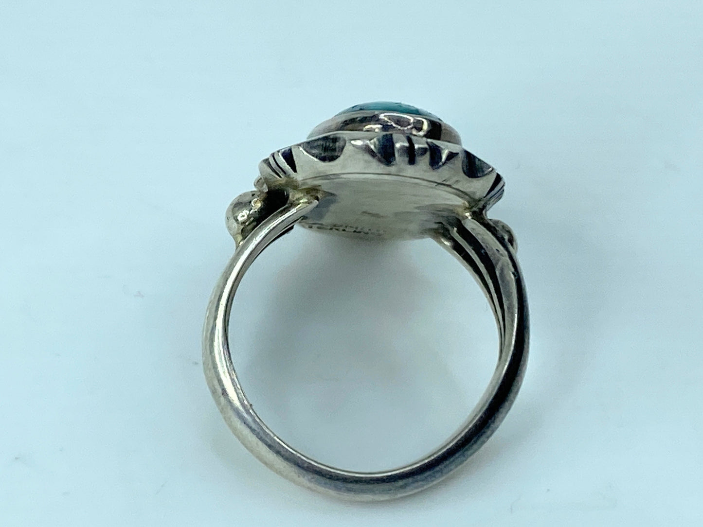 Old Pawn Navajo Signed A. Smith Sterling Silver Blue Turquoise s8.5 9.9g JR765