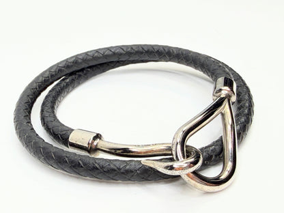 Vintage Hermès Black Braided Leather Jumbo Hook Double Tour Bracelet Choker GS74