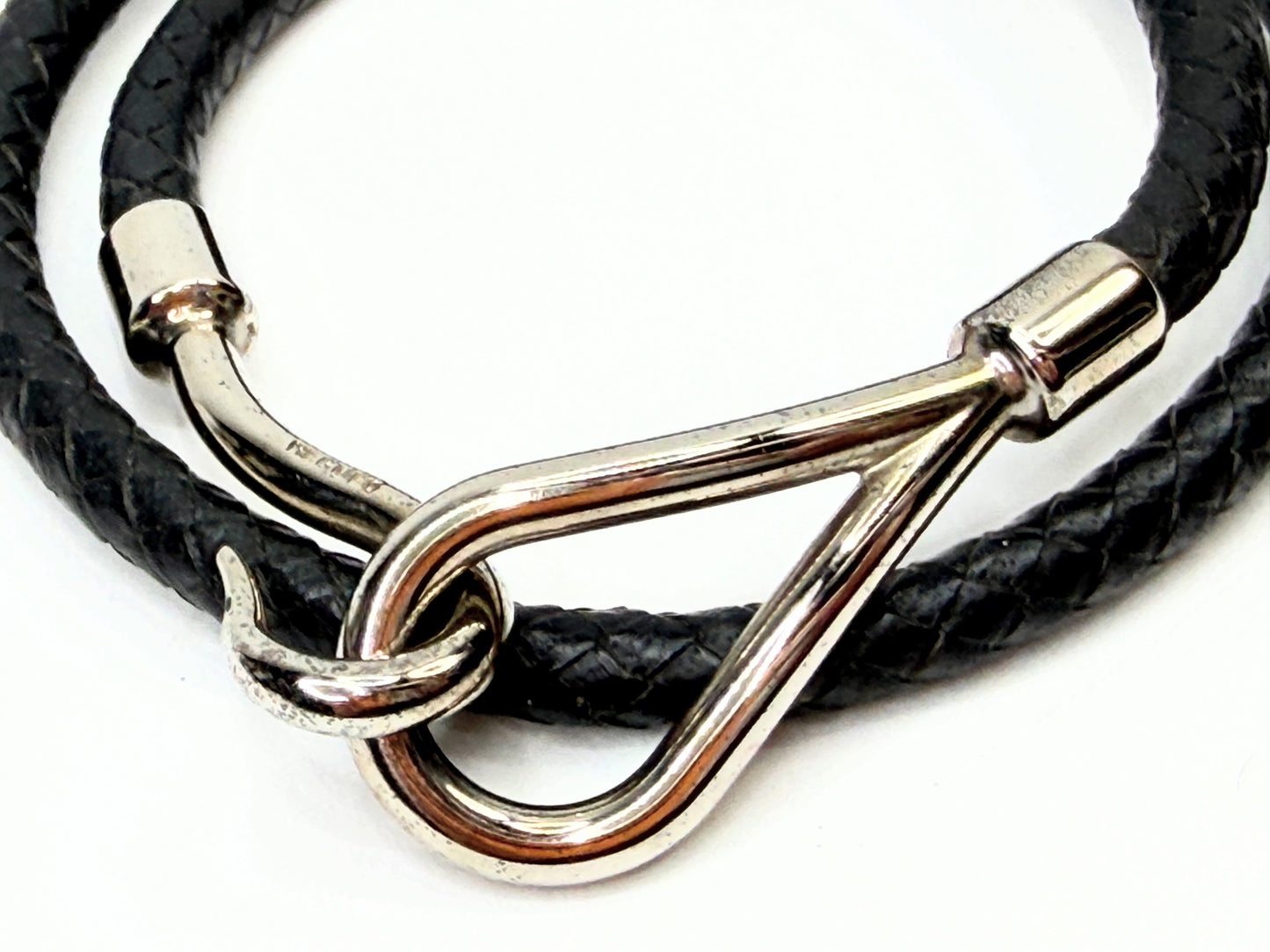 Vintage Hermès Black Braided Leather Jumbo Hook Double Tour Bracelet Choker GS74