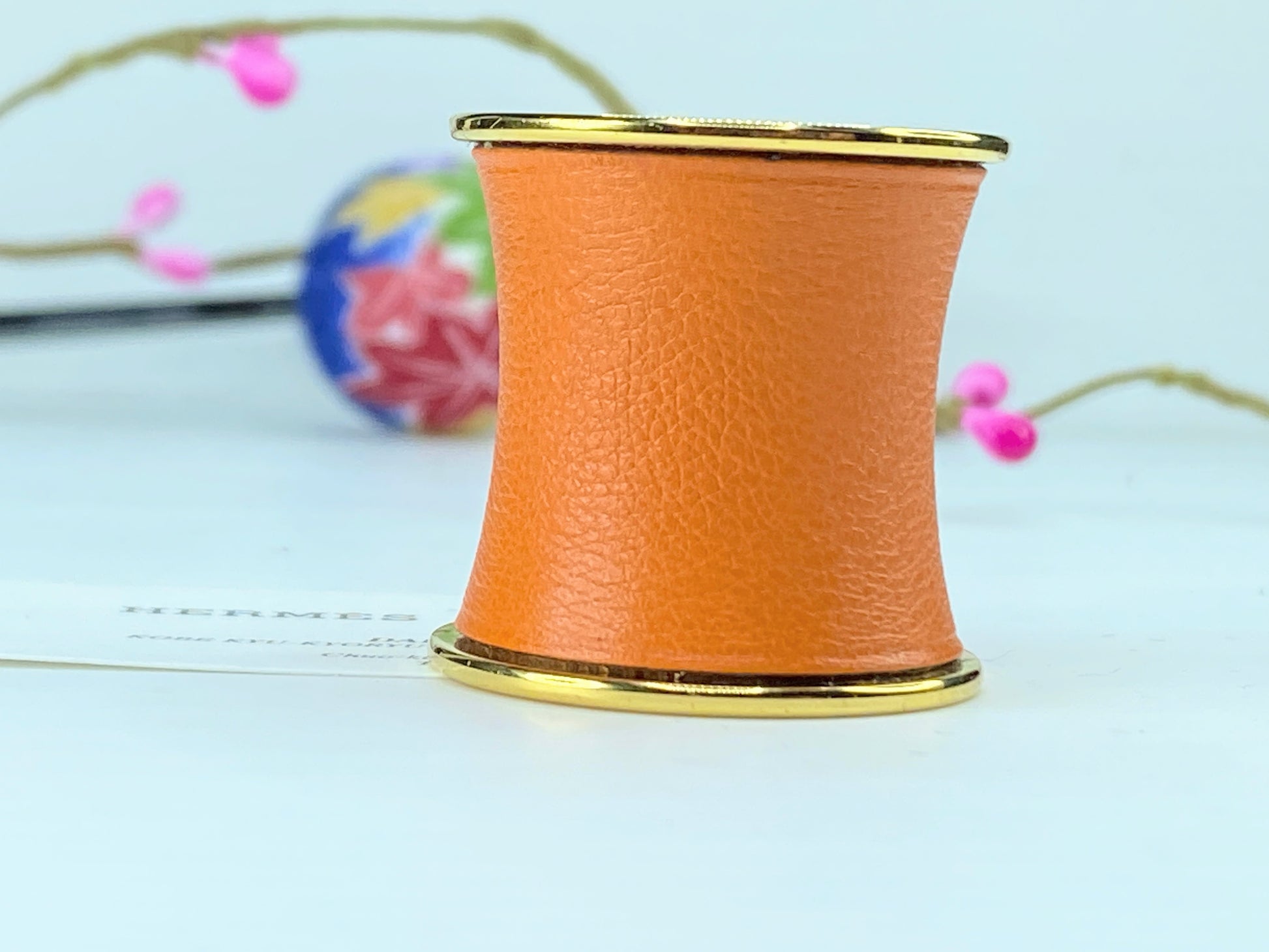 Hermès Ring Orange Metal Scarf Ring Hermes Gold in box GS390
