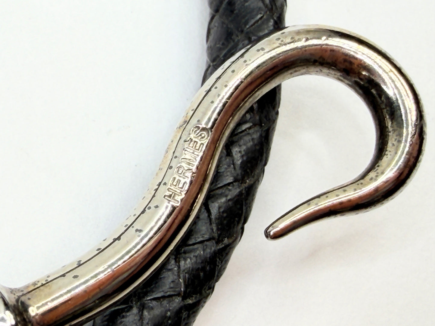 Vintage Hermès Black Braided Leather Jumbo Hook Double Tour Bracelet Choker GS74