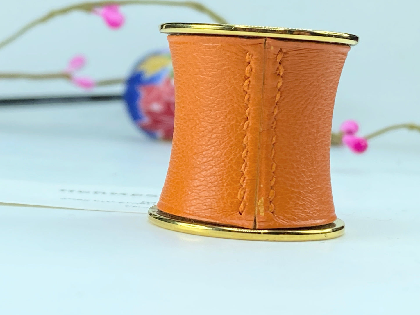 Hermès Ring Orange Metal Scarf Ring Hermes Gold in box GS390