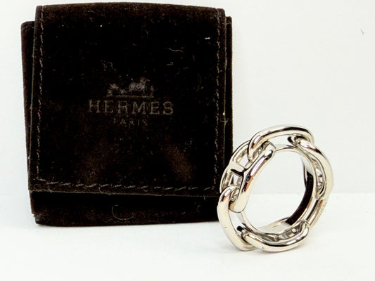 Vintage Hermès Classic Regate Chaine d’Ancre Silver Tone Scarf Ring GS745