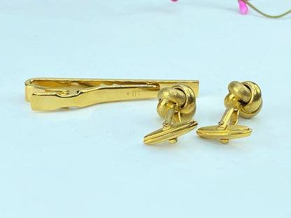 DUNHILL Cuffs Tie pie set D Mark Gold-tone Bracket Authentic excellent GS343