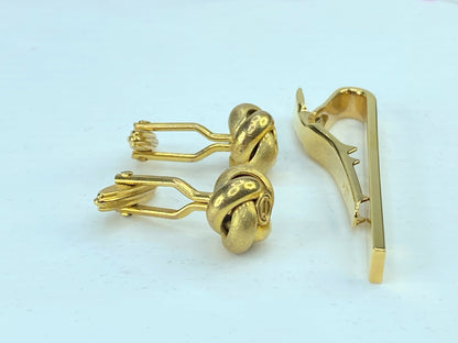 DUNHILL Cuffs Tie pie set D Mark Gold-tone Bracket Authentic excellent GS343