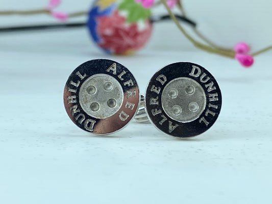 DUNHILL Cufflinks button Design Sterling Silver 925 Authentic G345
