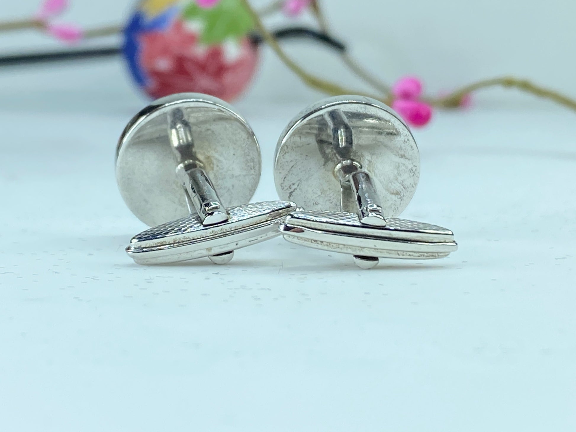 DUNHILL Cufflinks button Design Sterling Silver 925 Authentic G345