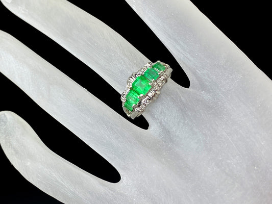 Platinum 1.2ctw Asscert cut Emeralds Diamond ring