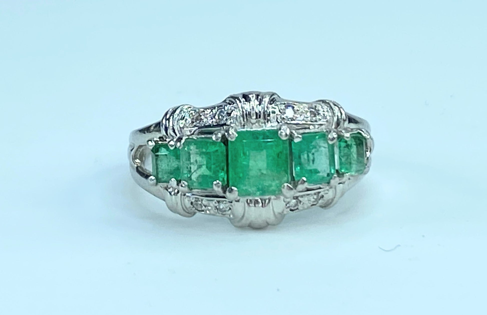 Platinum 1.2ctw Asscert cut Emeralds Diamond ring