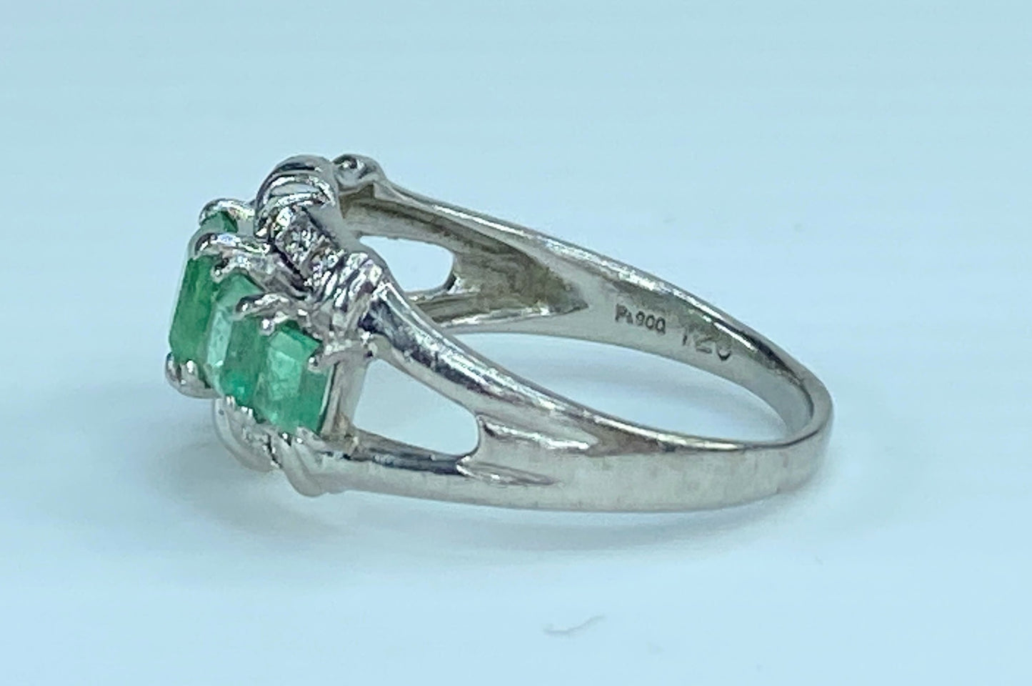 Platinum 1.2ctw Asscert cut Emeralds Diamond ring