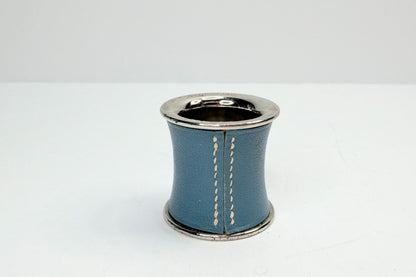 Vintage Hermès Blue Leather Silver Tone Cylindrical Scarf Ring GS747