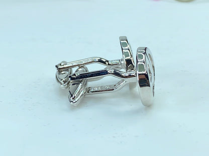DUNHILL silver tone Logo D cufflinks set in black velvet box GS346