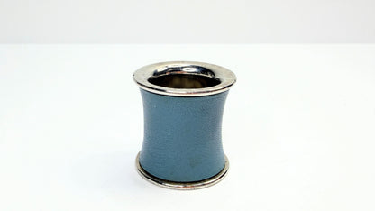 Vintage Hermès Blue Leather Silver Tone Cylindrical Scarf Ring GS747