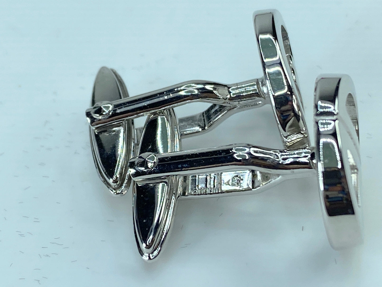 DUNHILL silver tone Logo D cufflinks set in black velvet box GS346
