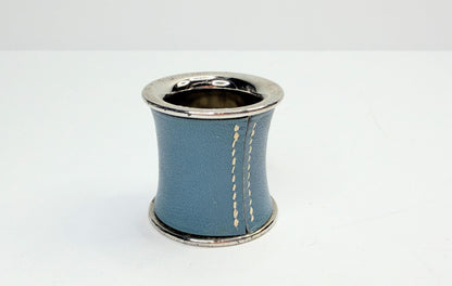 Vintage Hermès Blue Leather Silver Tone Cylindrical Scarf Ring GS747