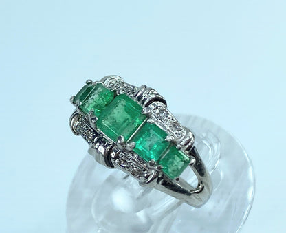 Platinum 1.2ctw Asscert cut Emeralds Diamond ring