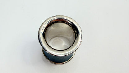 Vintage Hermès Blue Leather Silver Tone Cylindrical Scarf Ring GS747