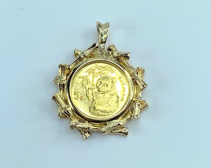 c1995 $5.00 1/20 oz Panda Gold coin 14K bamboo bezel pendant