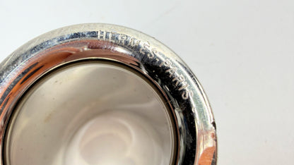 Vintage Hermès Blue Leather Silver Tone Cylindrical Scarf Ring GS747