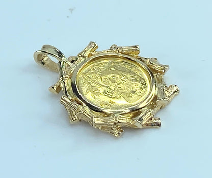 c1995 $5.00 1/20 oz Panda Gold coin 14K bamboo bezel pendant